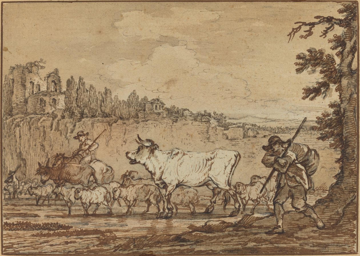 Herdsman Crossing a River by Francesco Casanova