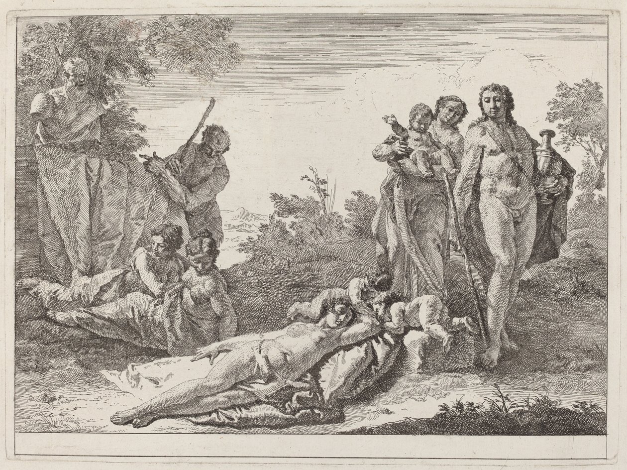 Apollo and Nymphs in a Landscape with a Bust of Pan by Francesco Fontebasso