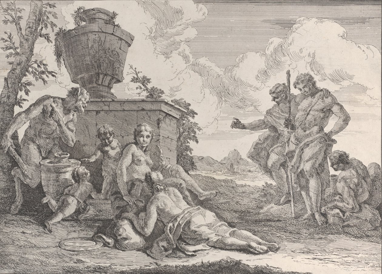 Satyr with Club and Seven Figures, from Bacchanals and Histories by Francesco Fontebasso