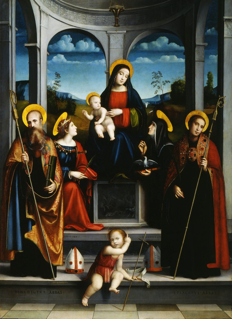 Virgin and Child with Saints Benedict, Justina, Placidus and Scholastica by Francesco Francia