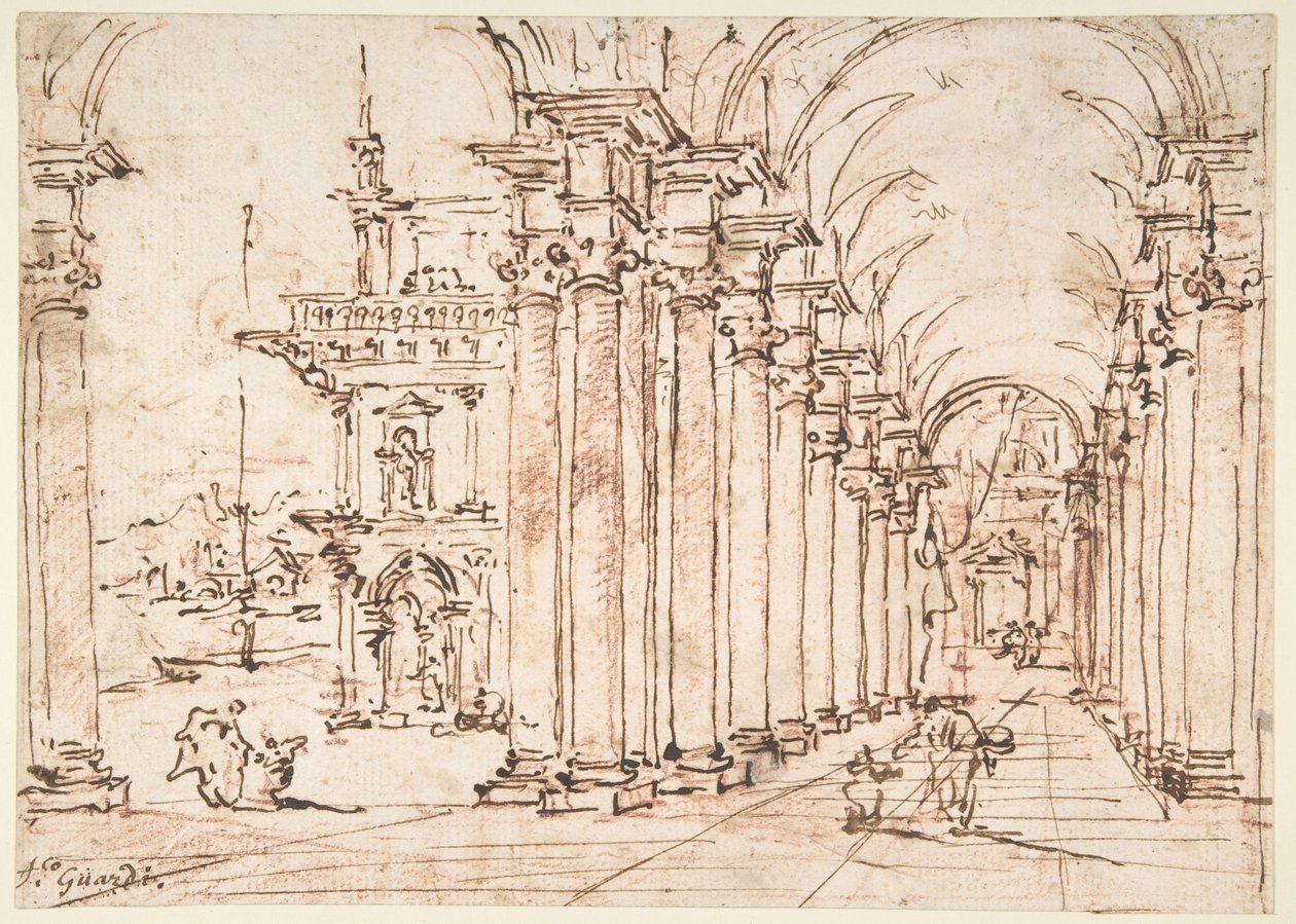 Architectural Capriccio: Vaulted Colonnade of a Palace by Francesco Guardi