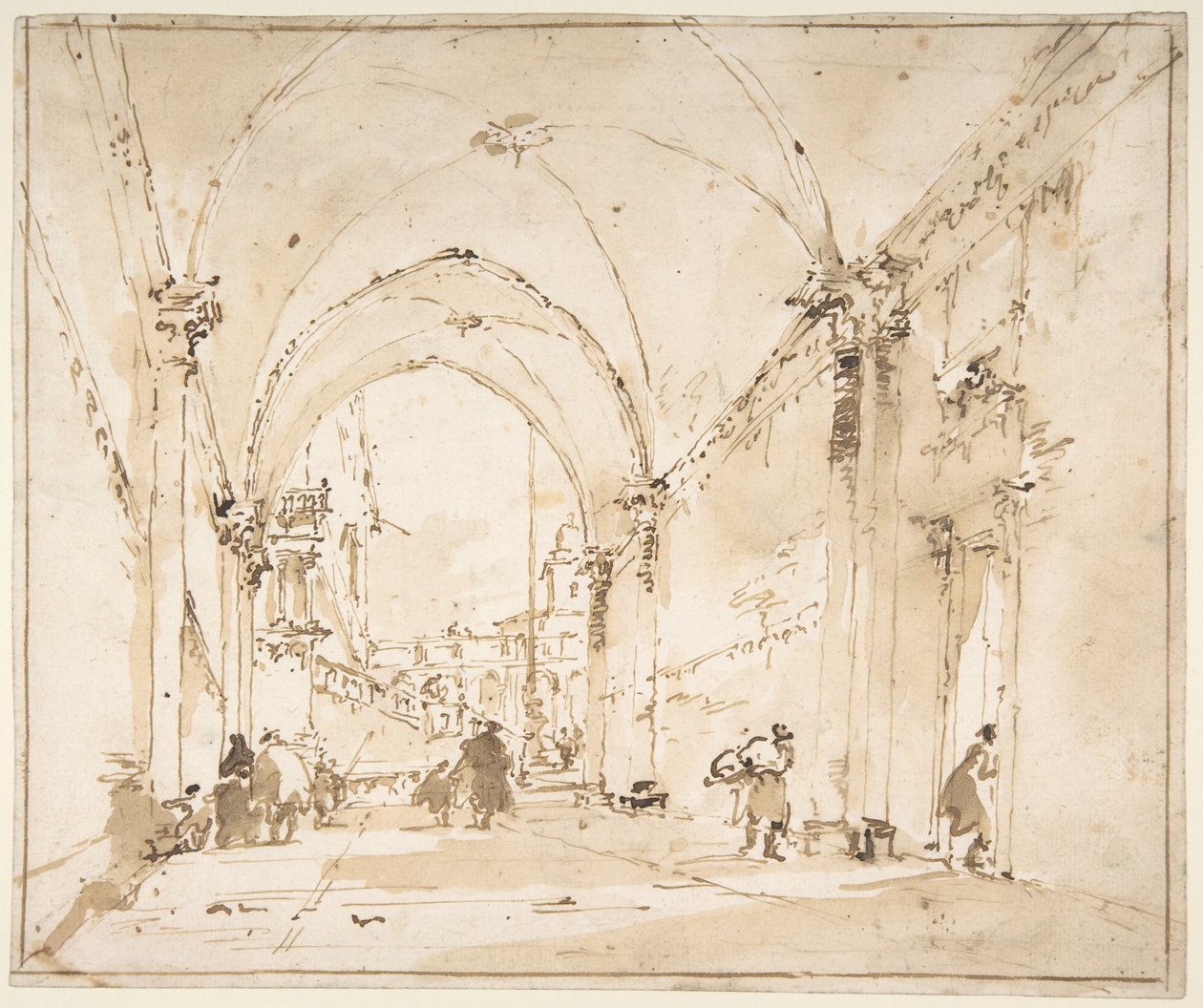 Architectural Capriccio: Vaulted Passageway Leading to a Square by Francesco Guardi