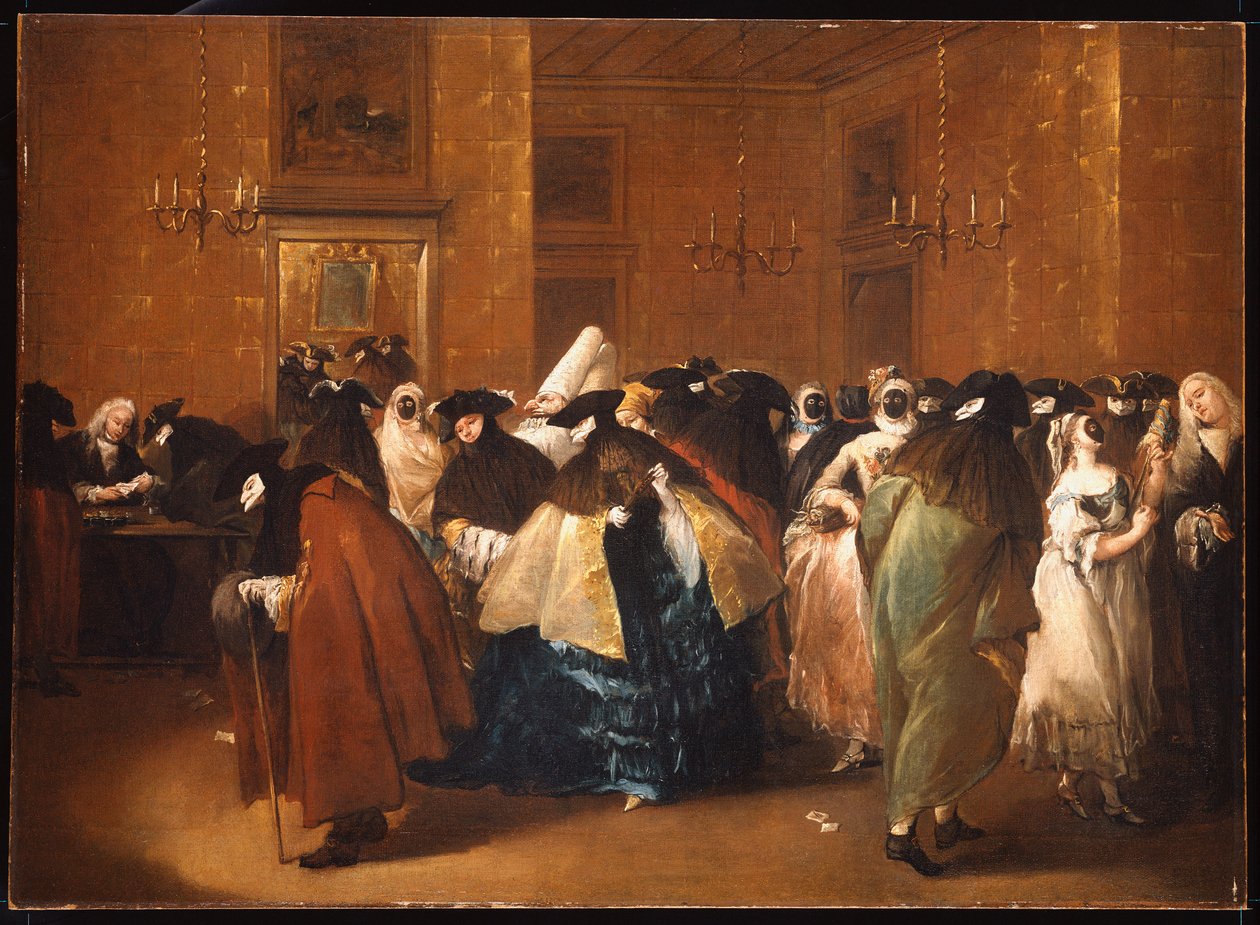 Ladies and Gentlemen in Carnival Costume in the Ridotto, Venice by Francesco Guardi