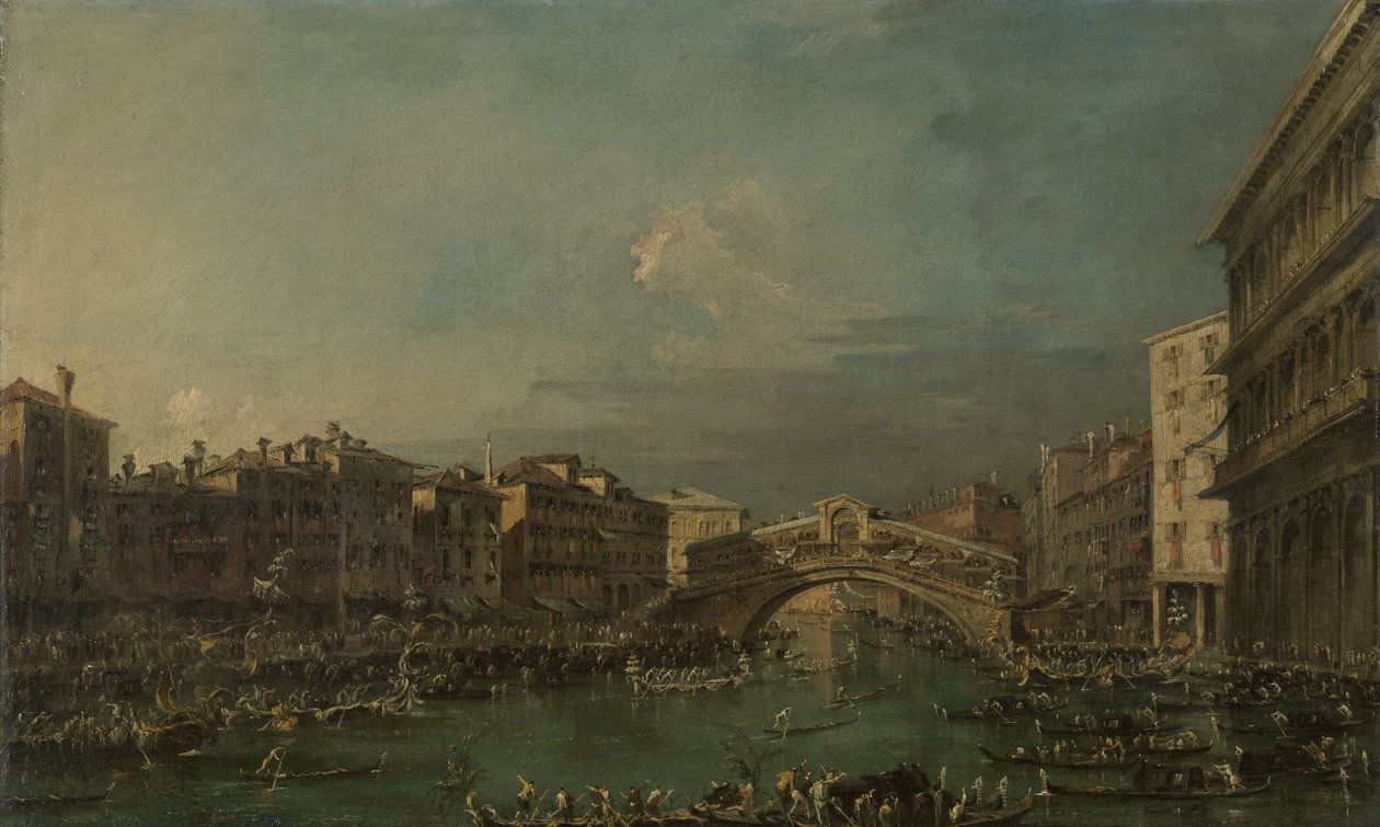 Regatta on the Grand Canal, near the Rialto Bridge, Venice by Francesco Guardi