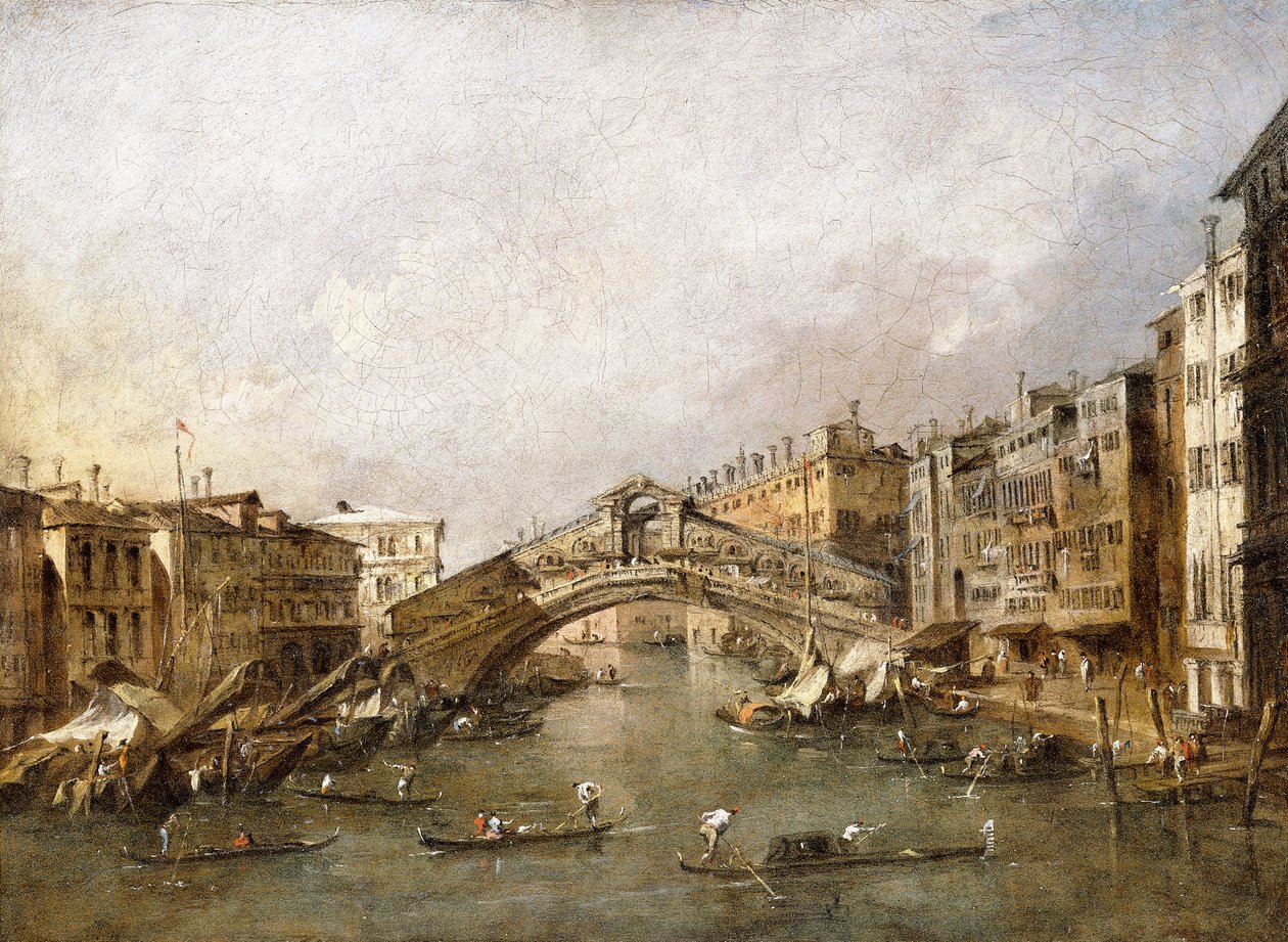 The Rialto Bridge, Venice, with Gondolas in the Foreground by Francesco Guardi