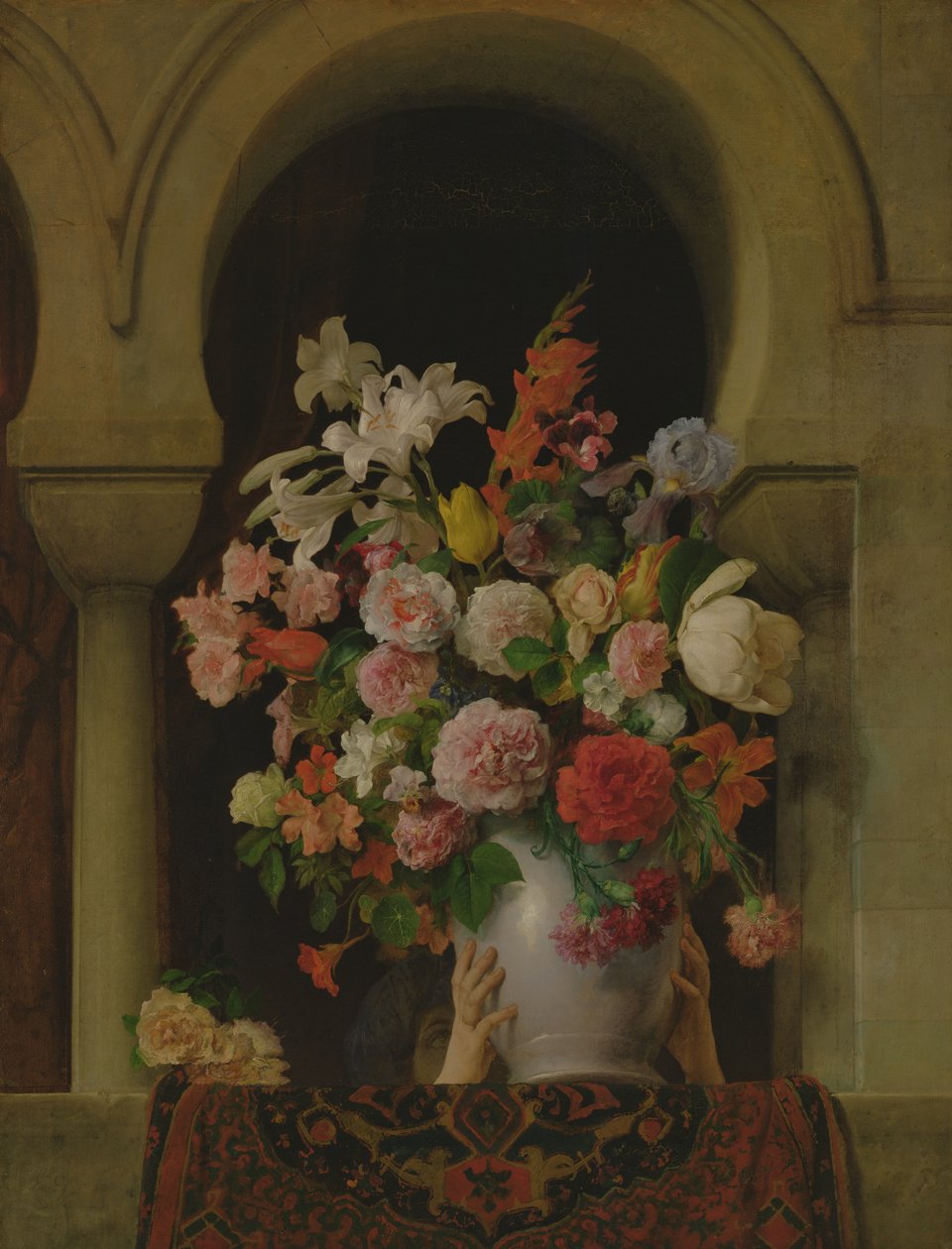 A Vase of Flowers on the Window of a Harem by Francesco Hayez