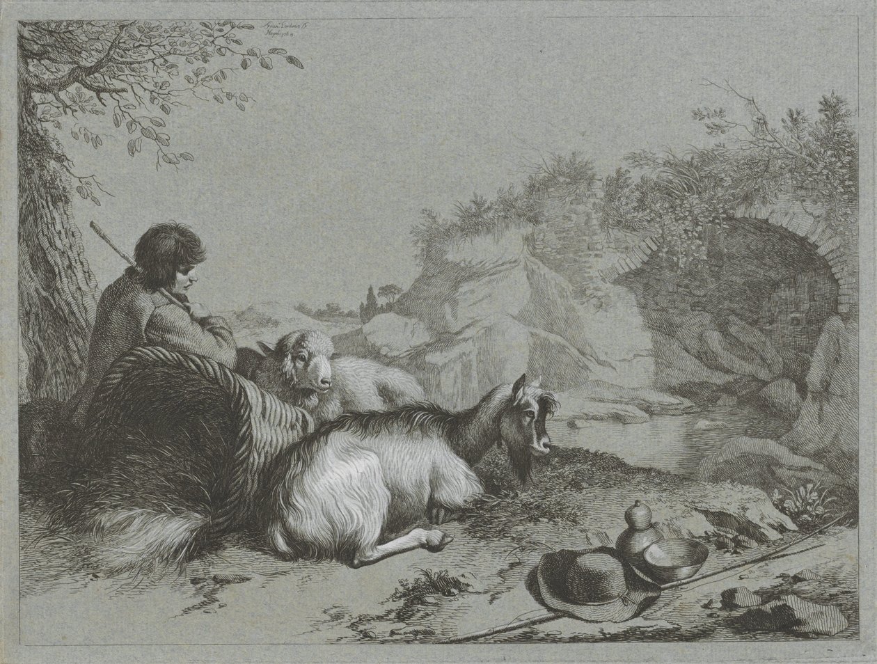 Shepherd with Sheep and Goat (series title: Shepherd Scenes) by Francesco Londonio
