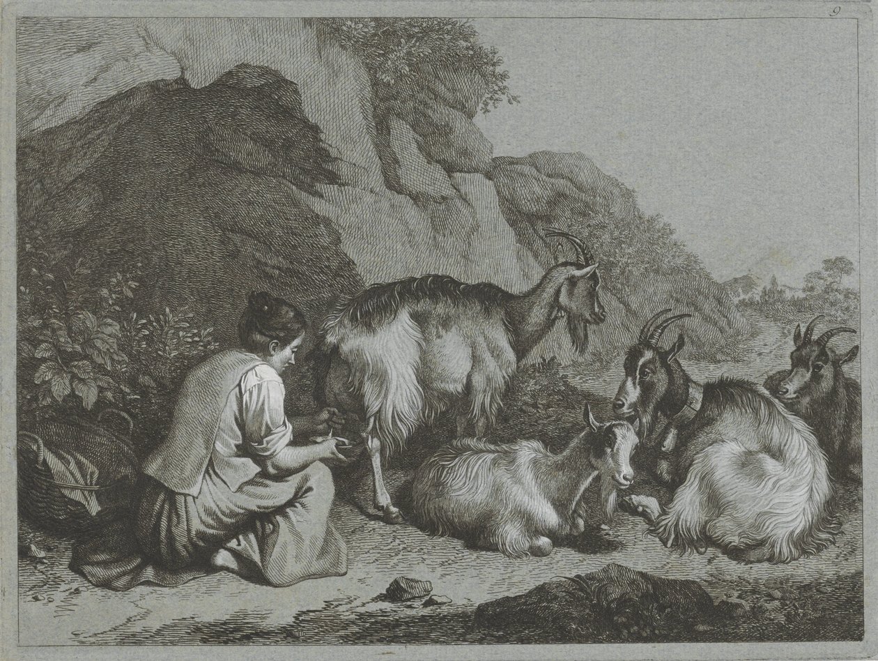 Shepherdess with Herd of Goats (Shepherd Scenes series) by Francesco Londonio