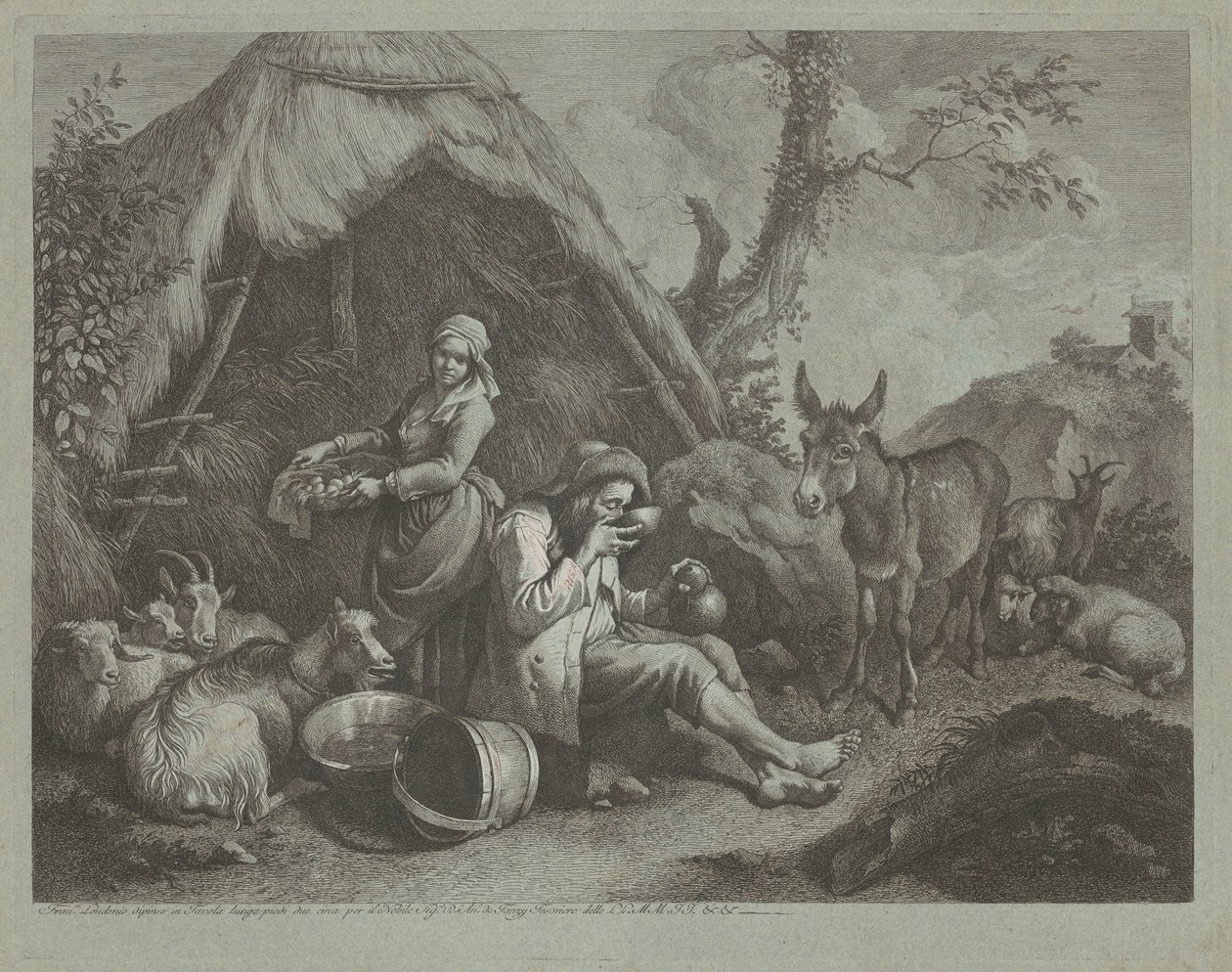Seated Old Man and Woman with a Basket of Eggs by Francesco Londonio