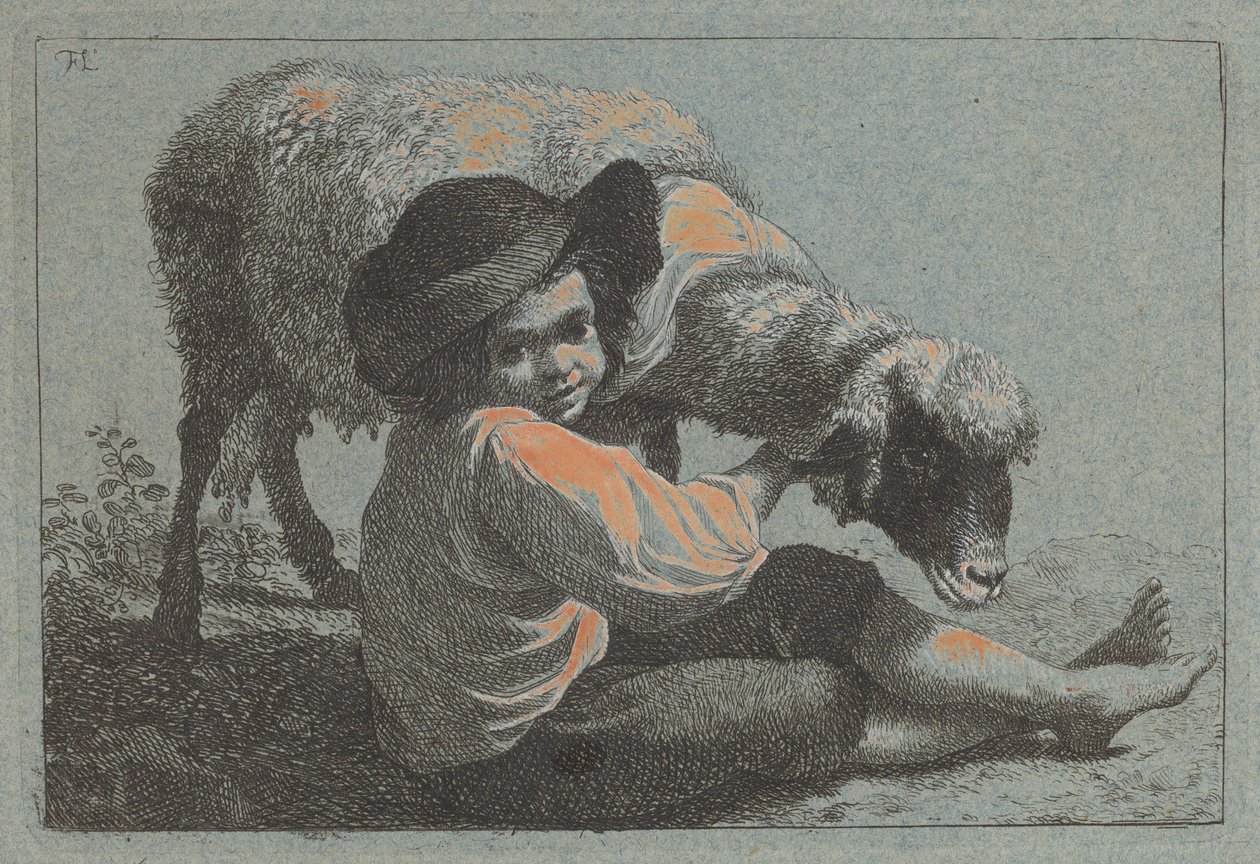 Seated Peasant Boy Holding a Sheep by Francesco Londonio