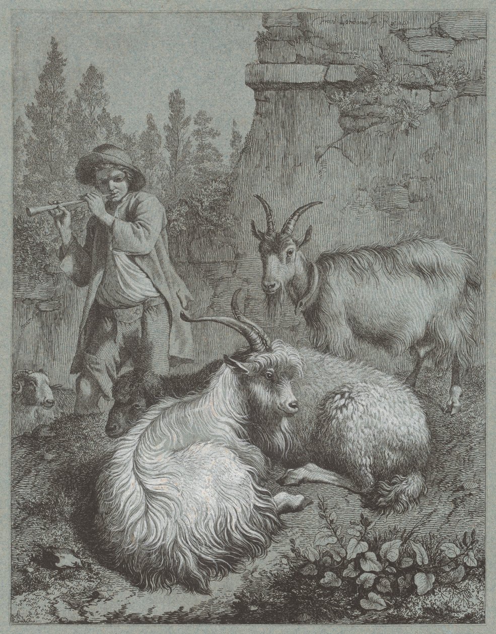 Shepherd Playing a Flute with Goats, 1764 by Francesco Londonio