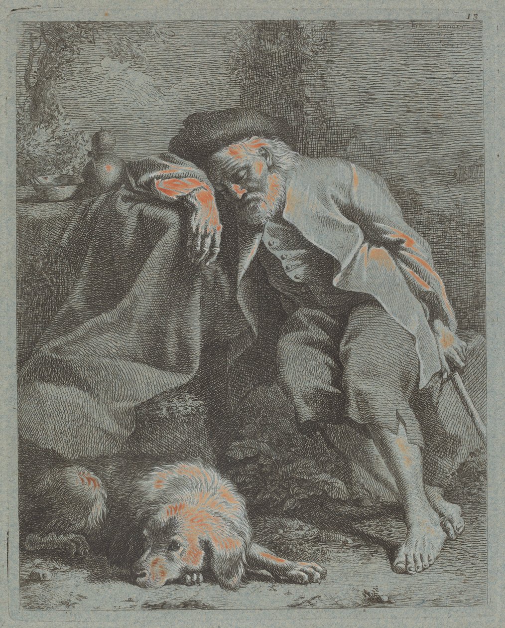 Sleeping Old Man with Dog by Francesco Londonio