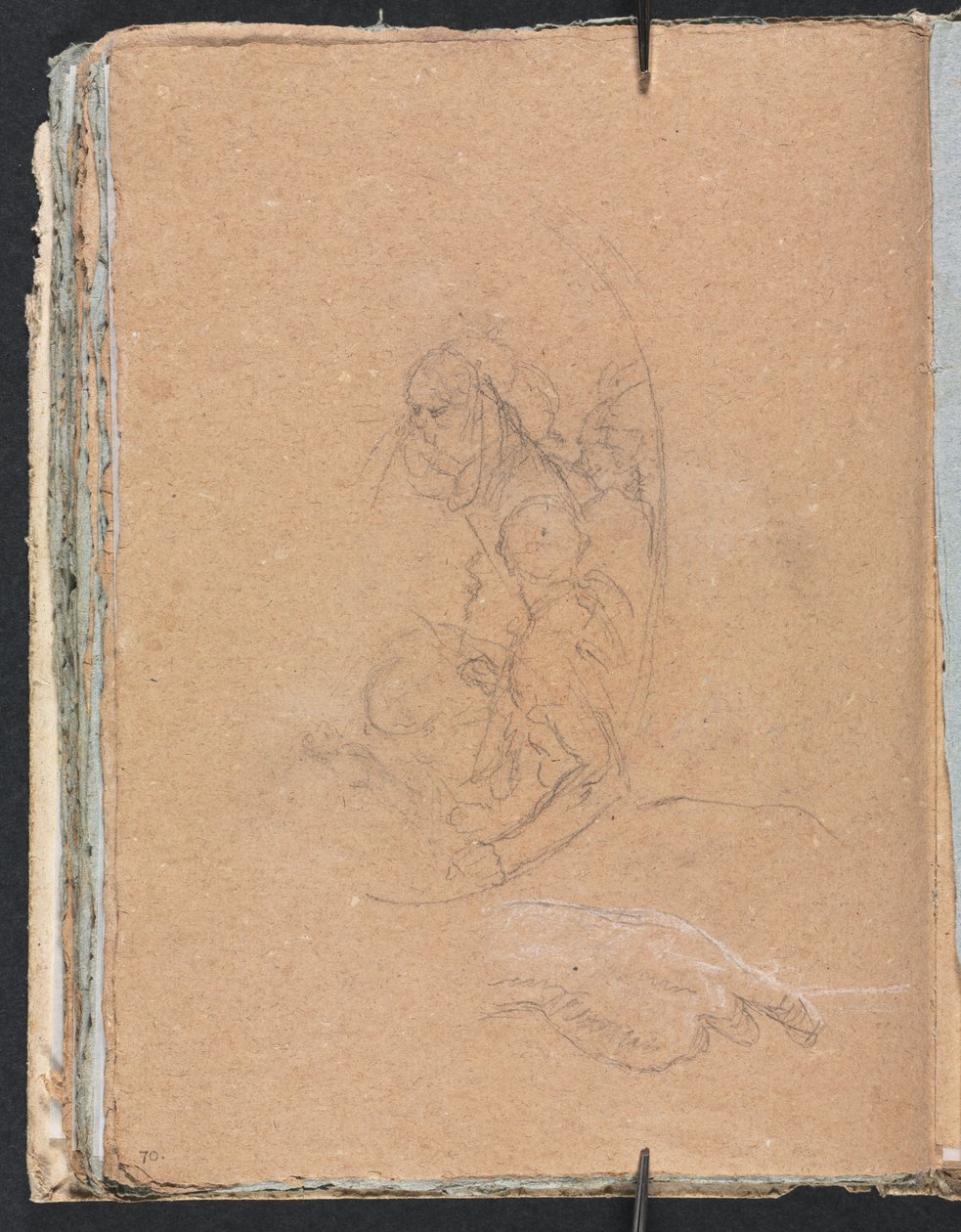 Verona Sketchbook: Figures in a roundel with study of a hand page 70 by Francesco Lorenzi