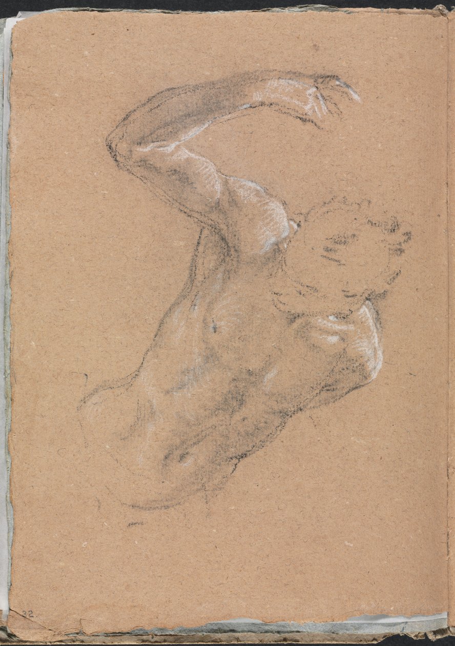 Verona Sketchbook: Male nude with upraised right arm (page 32) by Francesco Lorenzi