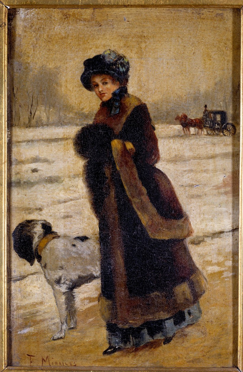 Young woman with a dog by Francesco Miralles Galaup