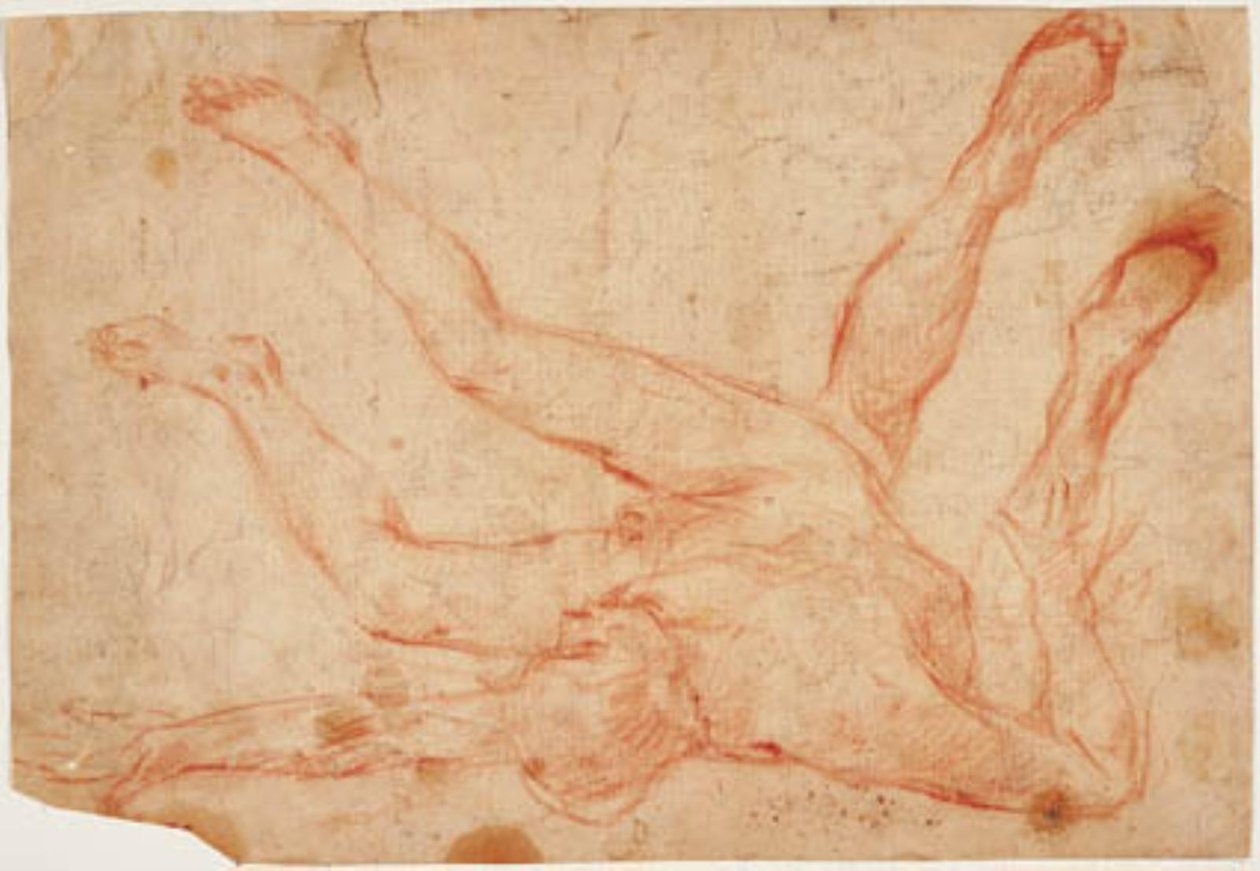 A Male Nude Reclining on His Back with His Legs Turned Up, and a Study for a Pair of Turned-Up Legs Seen from Behind by Francesco Montelatici