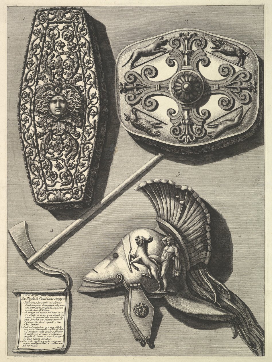 Restored detail of the Trophies of Octavian Augustus by Francesco Piranesi