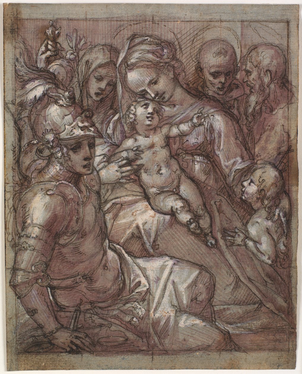 Virgin Mary and Child with Young John the Baptist, Bernardino of Siena (?), Catherine of Siena, Archangel Michael and a Bearded Saint by Francesco Rustici