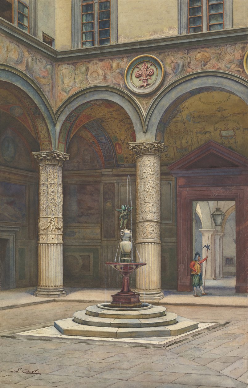 Courtyard of the Palazzo Vecchio, Florence, 19th century by Francesco Salviati