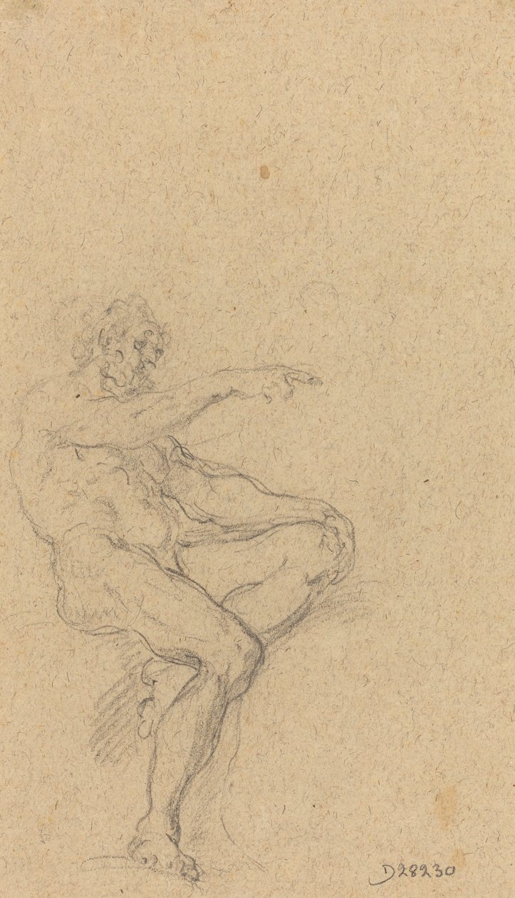 A Seated Nude Man Pointing to the Right by Francesco Solimena