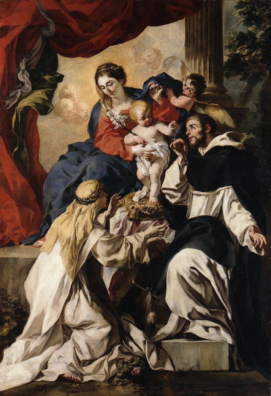 The Enthroned Mary with Child, Saint Dominic and Saint Catherine of Siena (Rosary Madonna) by Francesco Solimena