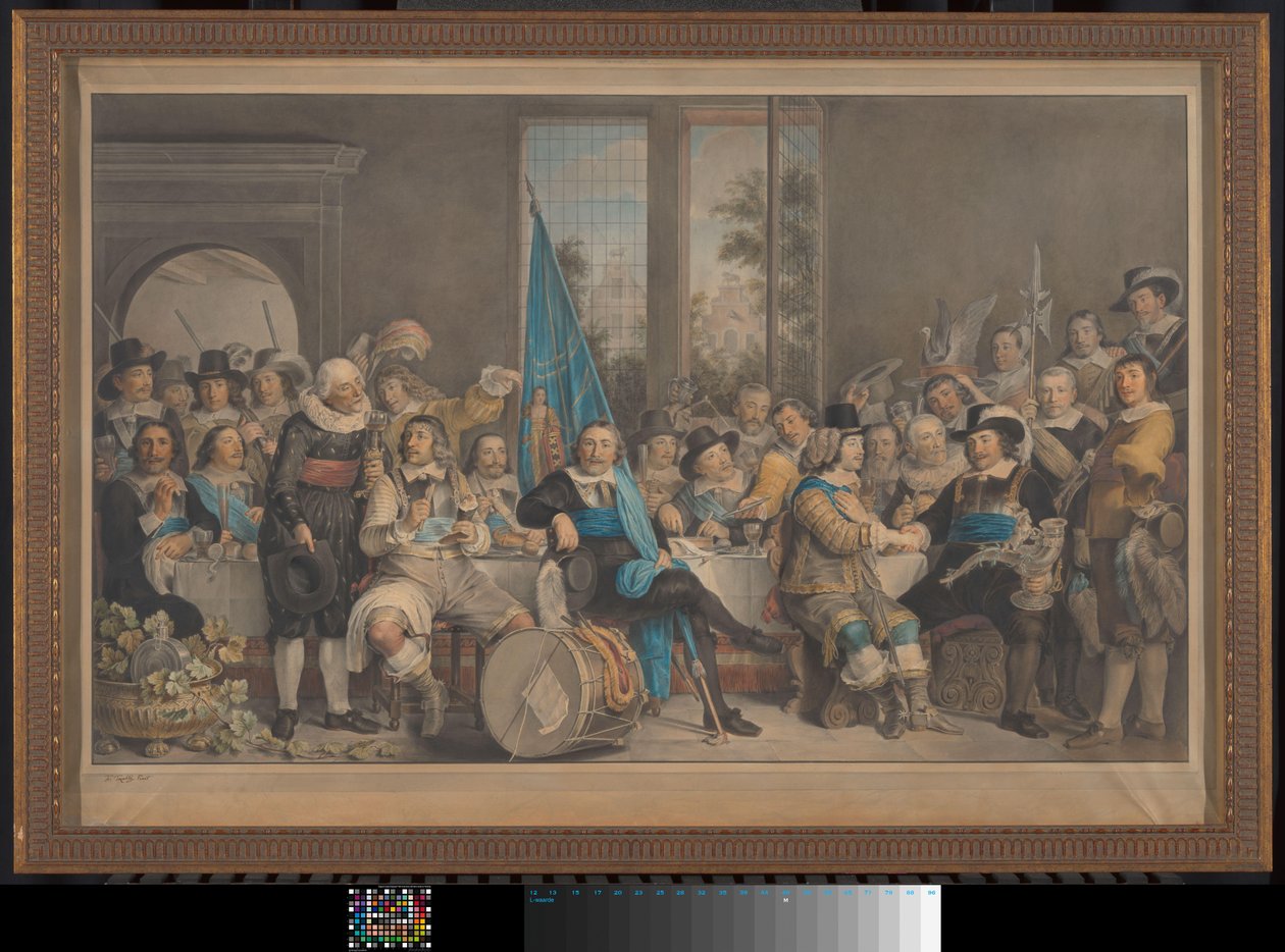 Banquet of the Amsterdam Civic Guard in Celebration of the Peace of Münster, 18 June 1648 by Francesco Tozelli (signed by artist)