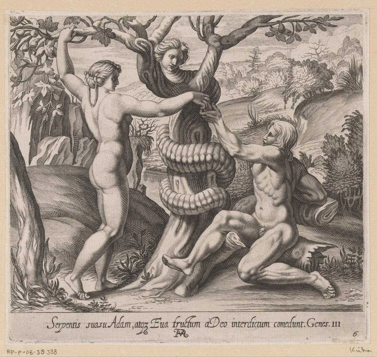 Eve Offering the Forbidden Fruit to Adam by Francesco Villamena