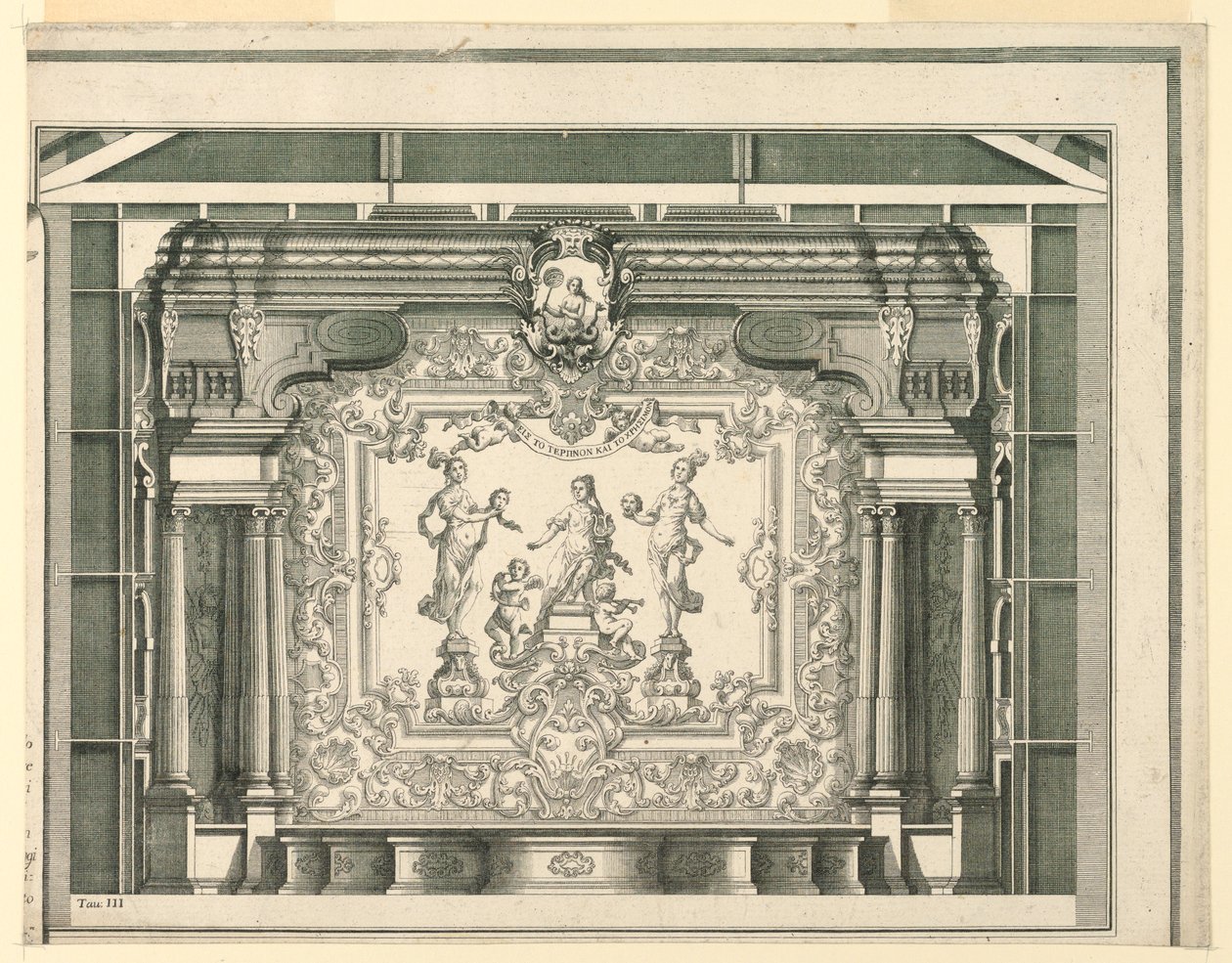 Transverse Section, Proscenium, and Curtain, Teatro Filarmonico, Verona by Francesco Zucchi
