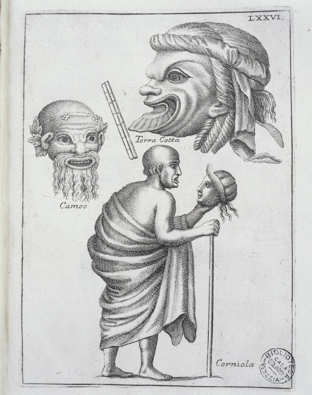 Masks used for classical dramas in ancient Rome by Francesco de Ficonori