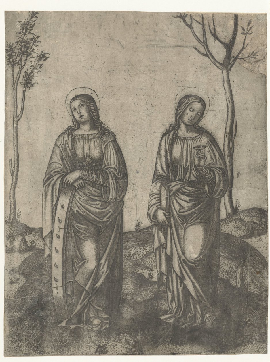 Saints Catherine with Broken Wheel and Lucy with Eyes on a Plate by Francesco di Francia (attributed to)