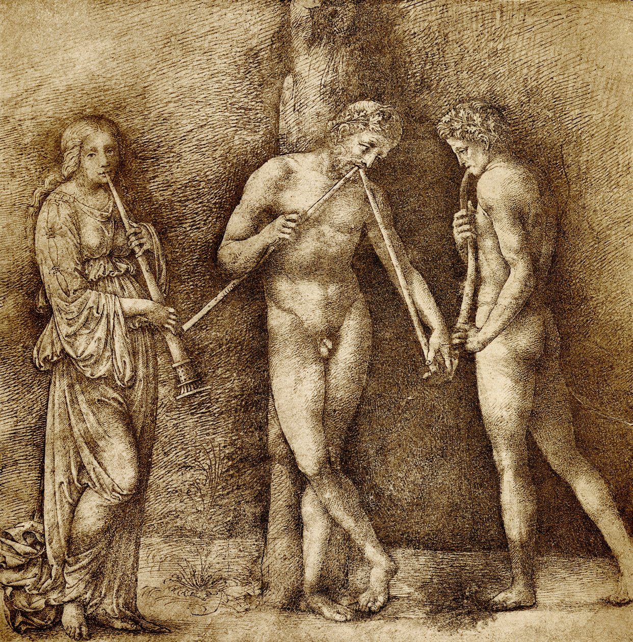 Three Music Making Figures by Francesco school of Francia
