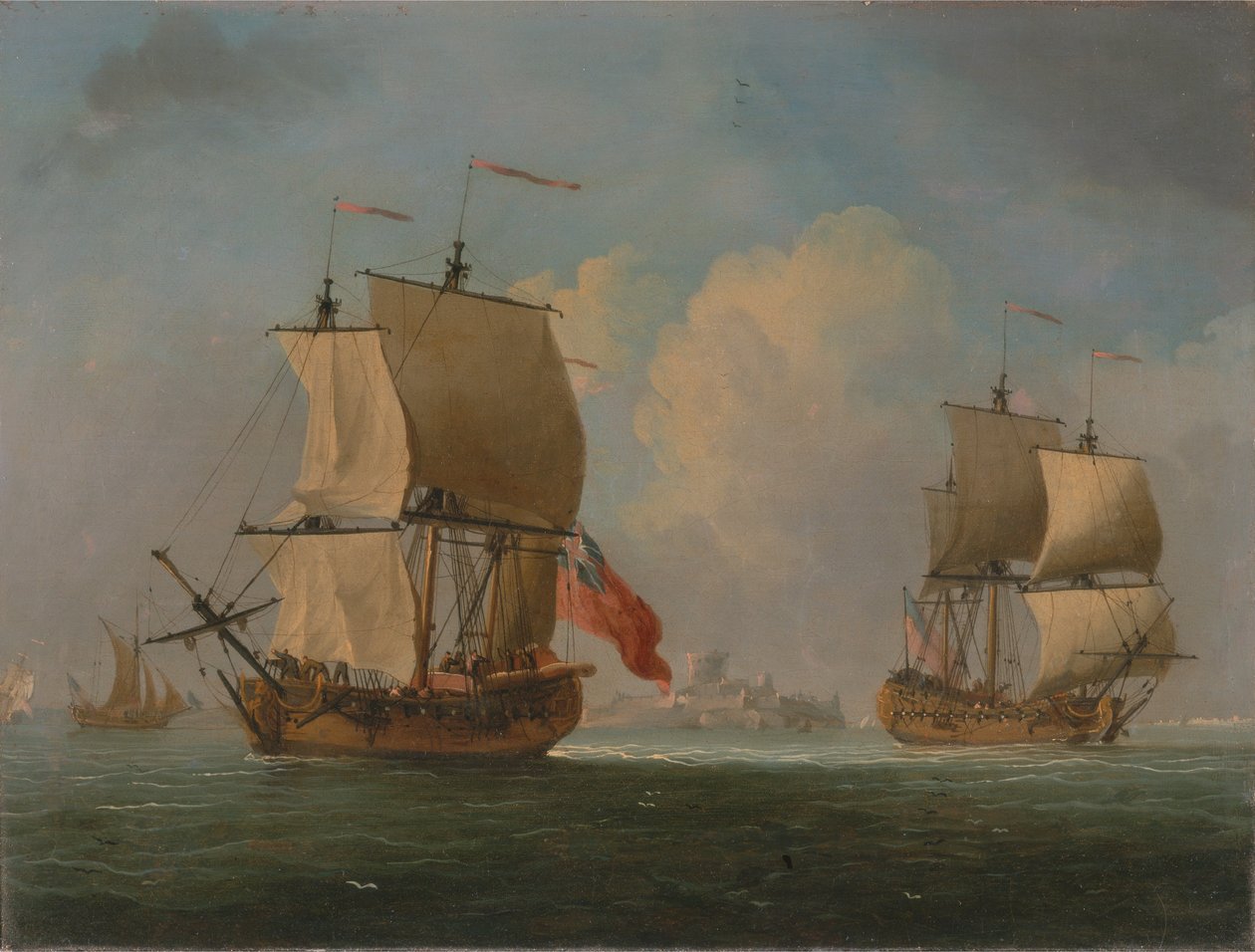 An English Sloop and a Frigate in a Light Breeze by Francis Swaine