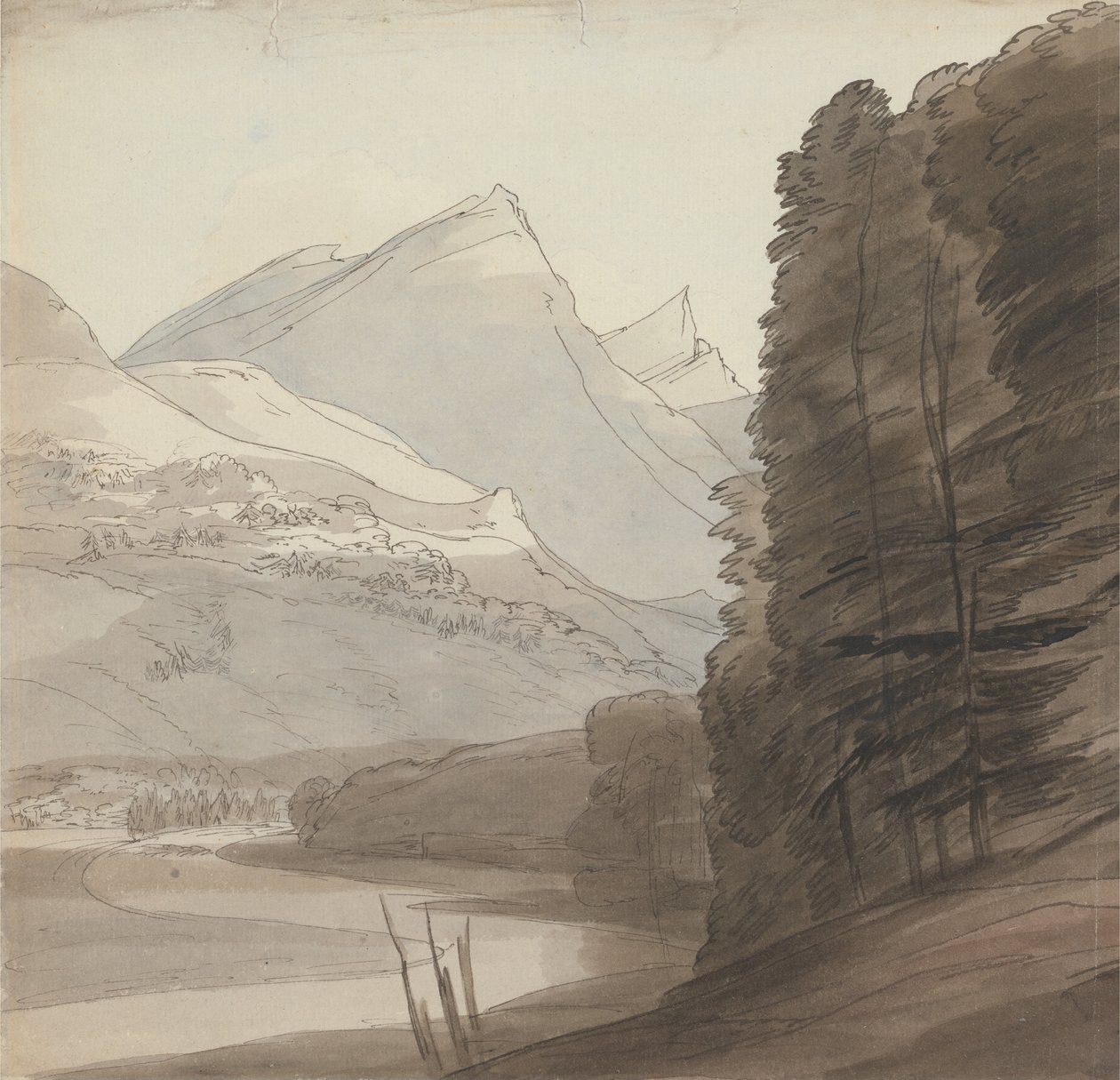 On the Side of the Rhine near the Source, Light Coming from the Right by Francis Towne