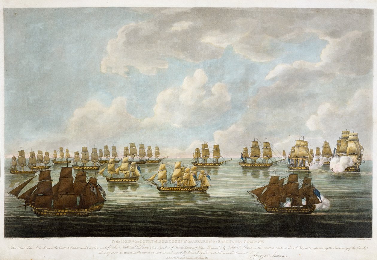 Action between the China Fleet and a French squadron on February 15th 1804 by Francis (after) Sartorius