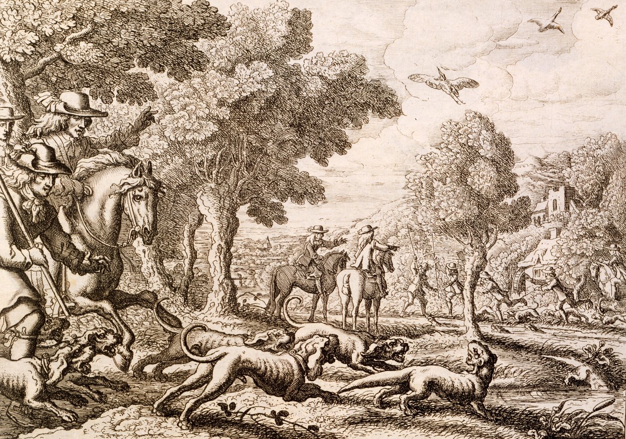 Otter hunting by a river, engraved by Wenceslaus Hollar, 1671 by Francis Barlow