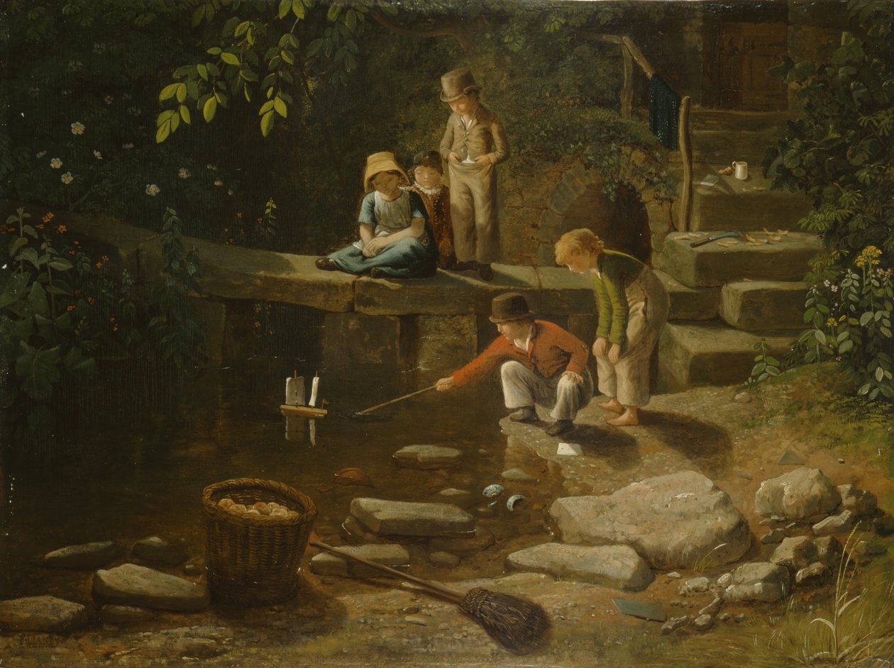 Boy Sailing a Little Boat by Francis Danby