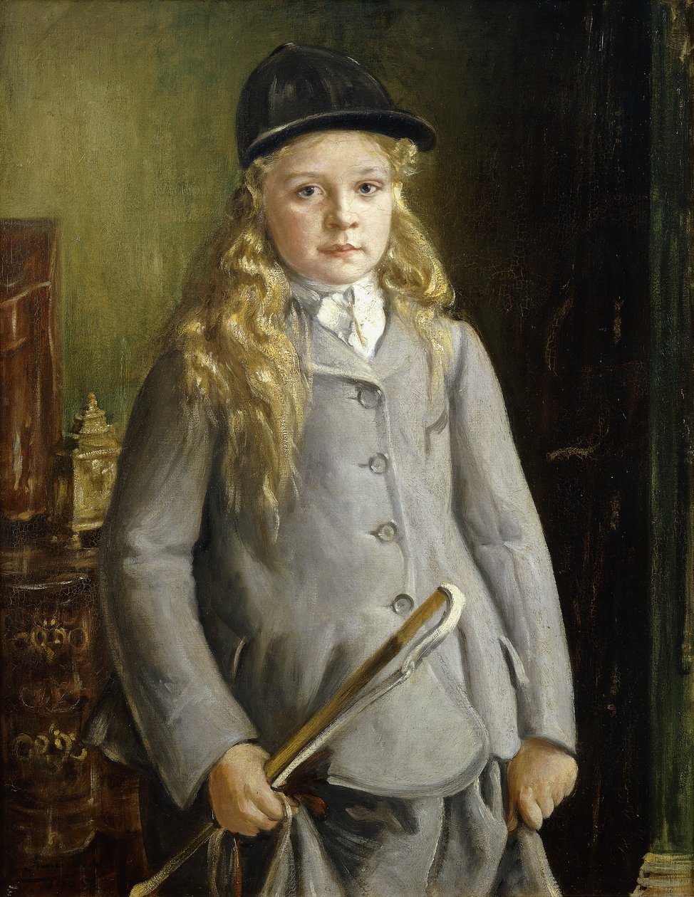Portrait of a Girl, Standing Half Length, In Riding Dress by Francis Dodd