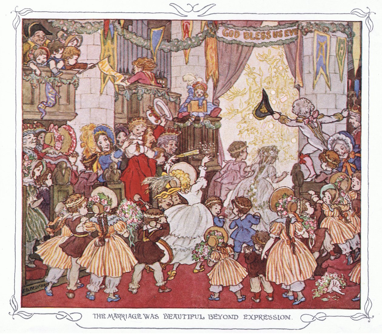The marriage was beautiful beyond expression, from The Magic Fishbone published by Warne & Co, circa 1940 by Francis Donkin Bedford
