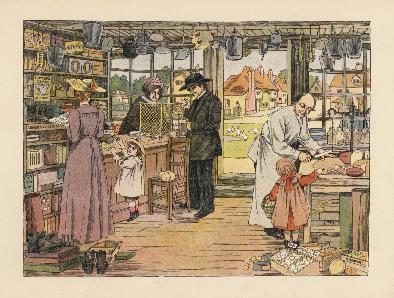 Victorian Customers Buying Ham, Books and Postal Orders at the Village Store by Francis Donkin Bedford