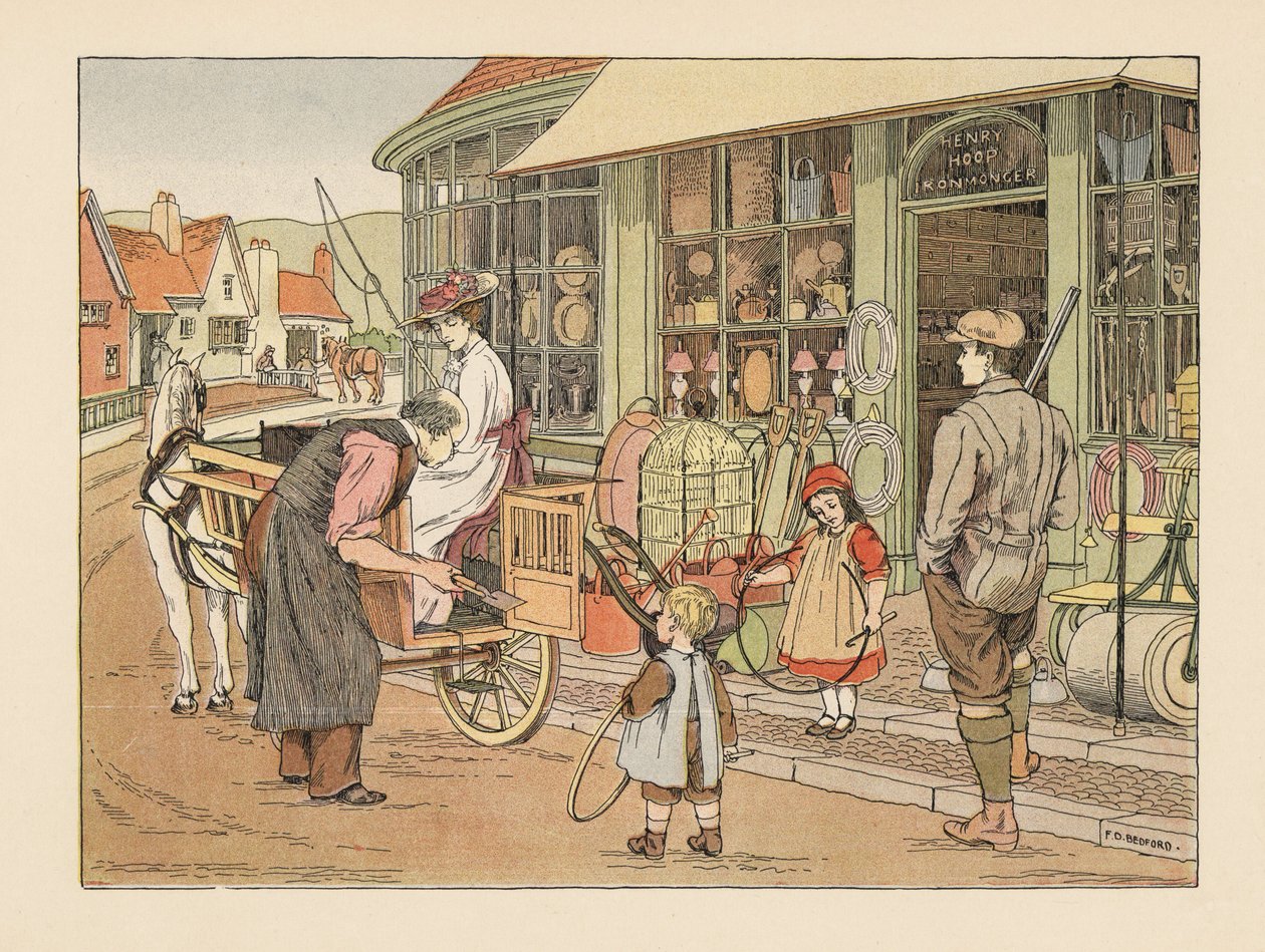 Victorian Family at Henry Hoop, the Village Ironmonger, from The Book of Shops by Francis Donkin Bedford