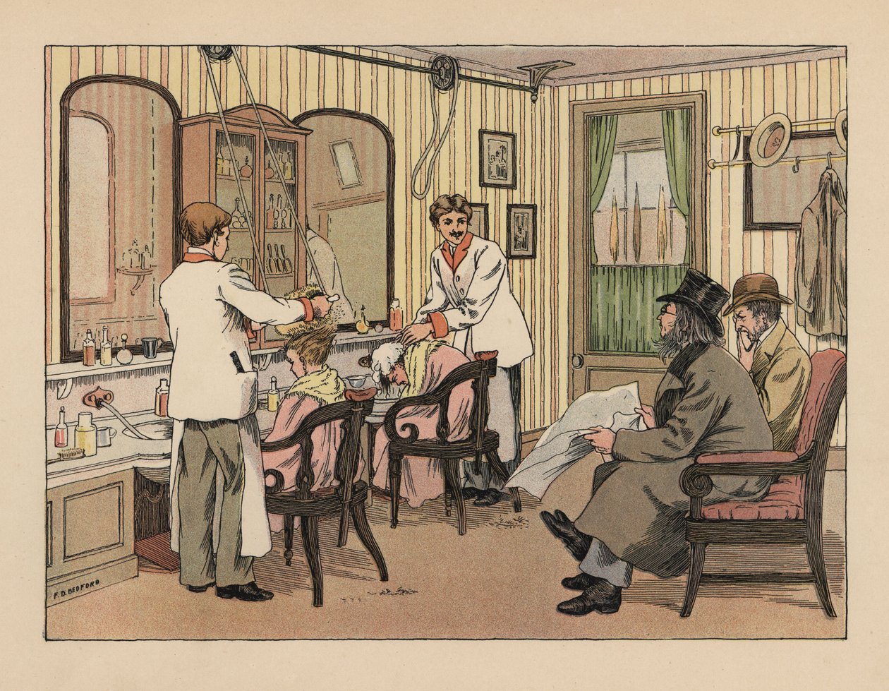 Victorian Gents at a Barber Shop, from The Book of Shops by Francis Donkin Bedford