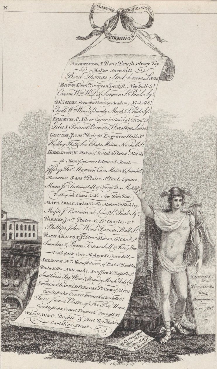 Trade Card for Miscellaneous Professions, Birmingham, 1800 by Francis Eginton