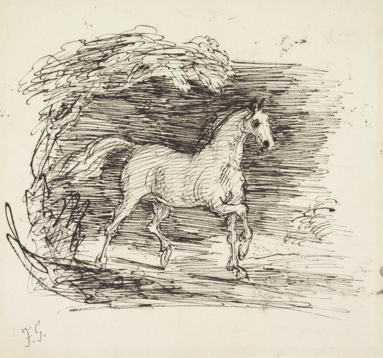 A Grey Horse trotting out of a Wood by Francis Grant