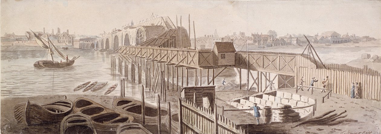 Construction of Blackfriars Bridge, c. 1762 by Francis Grose