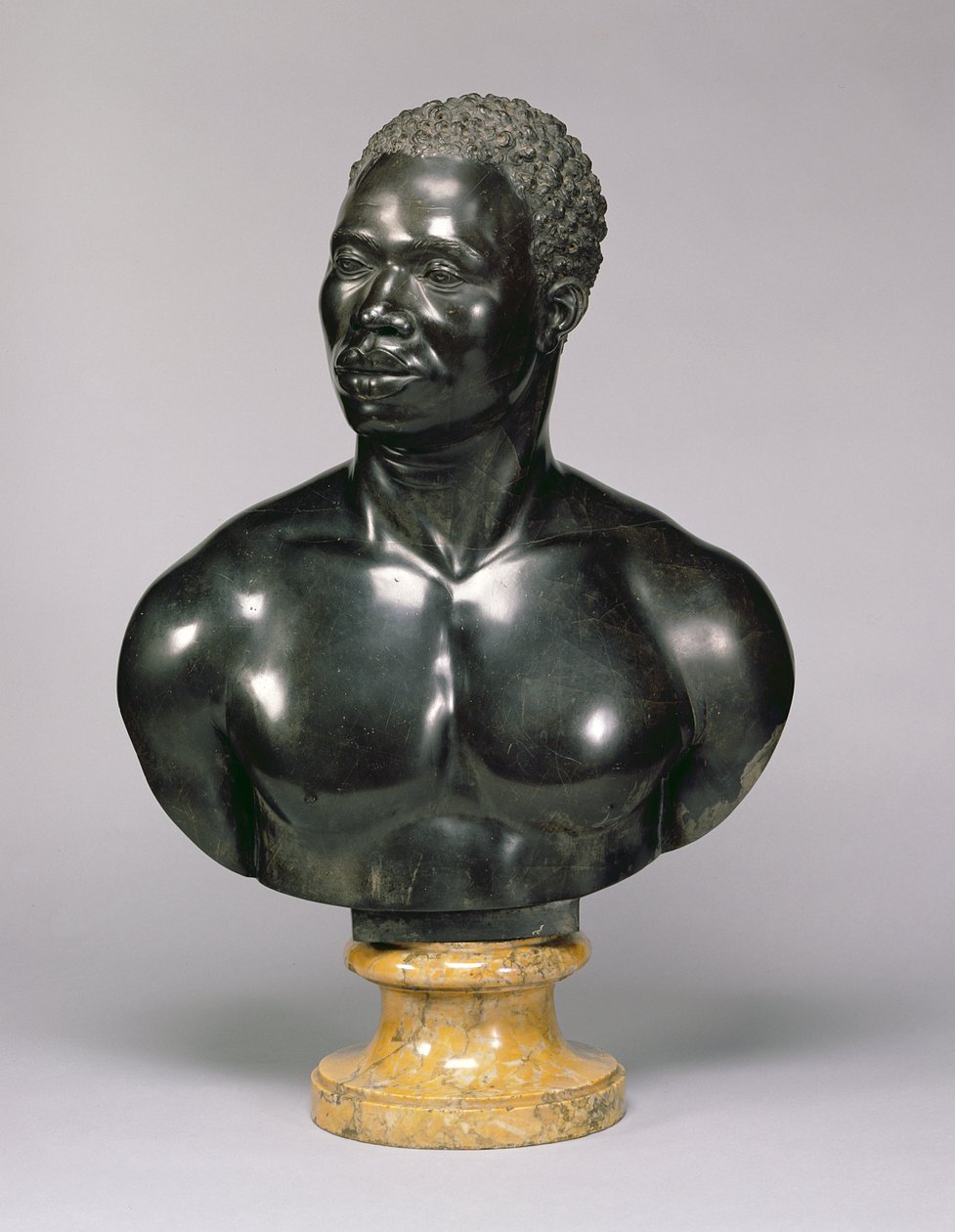 Bust of a man (black limestone and yellow marble) by Francis Harwood