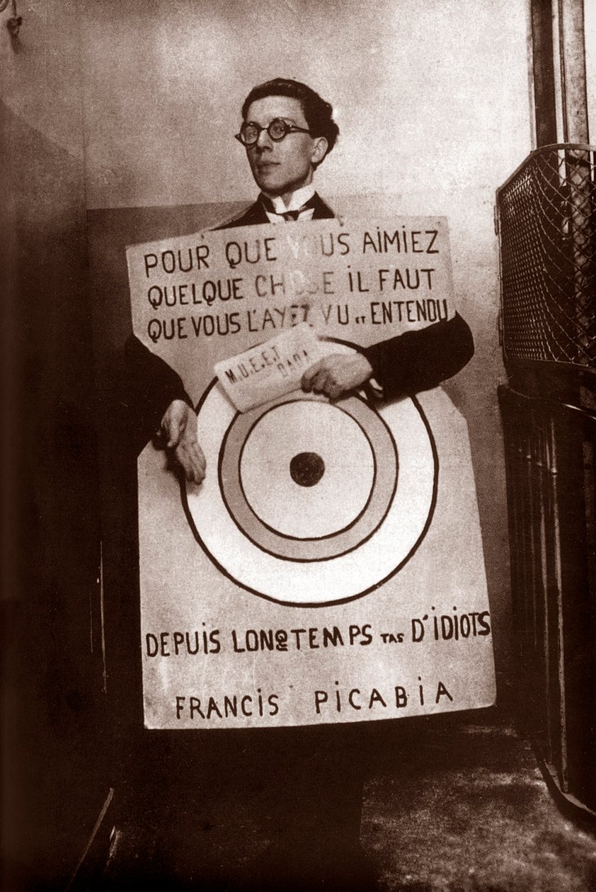 Andre Breton as Target Sandwich Man at Dada Festival, Paris, March 27 by Francis Picabia