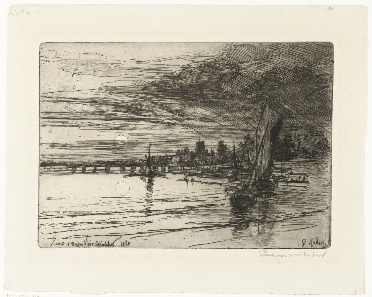 Bridge over the Thames (Battersea Bridge) by Francis Seymour Haden (Sir) (signed by artist)