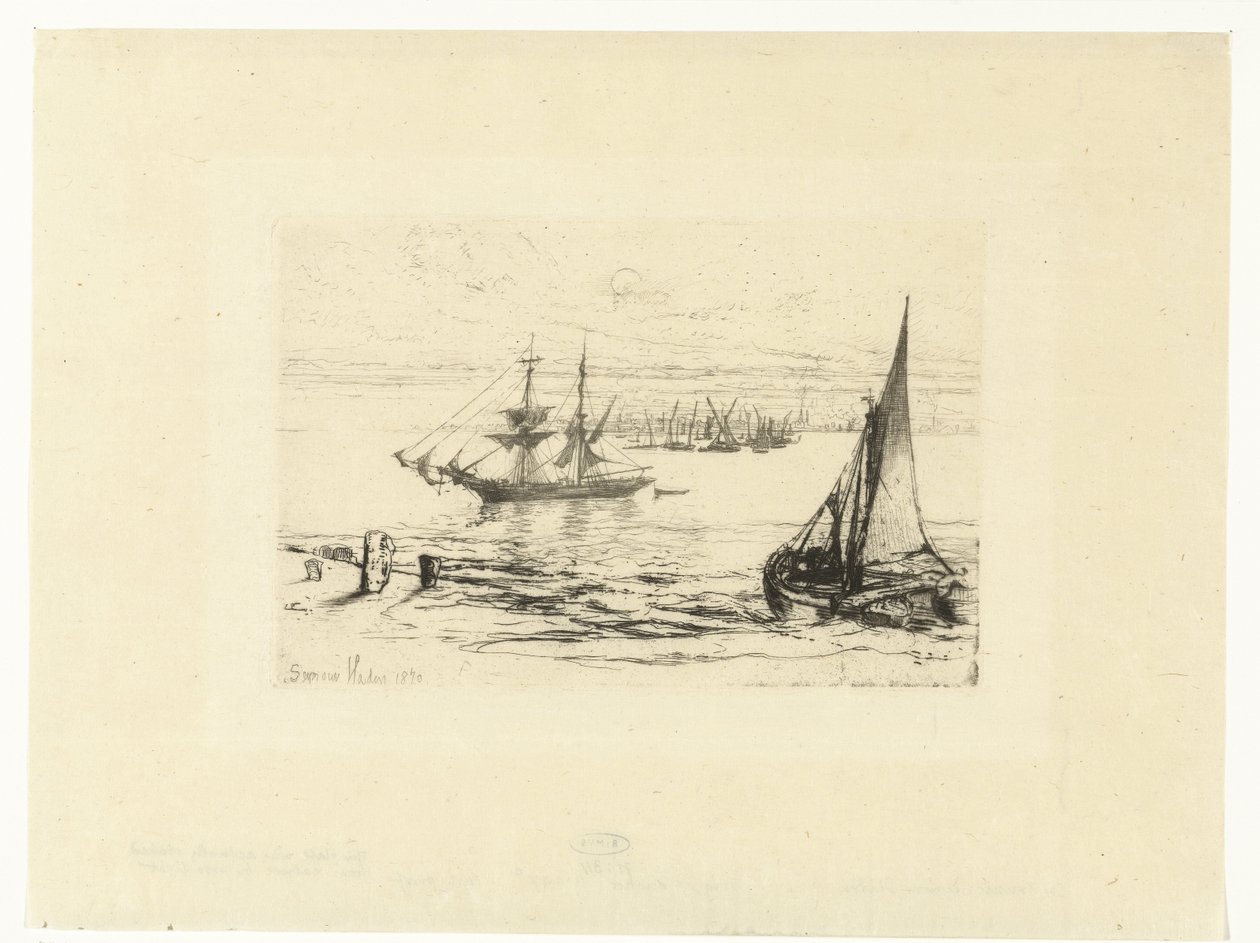 A Brig at Anchor by Francis Seymour Haden (Sir) (signed by artist)