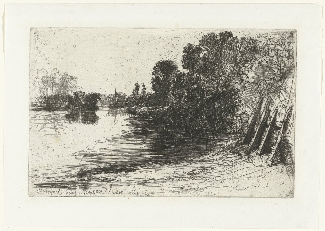 Bank of the Thames at Brentford by Francis Seymour Haden (Sir) (signed by artist)