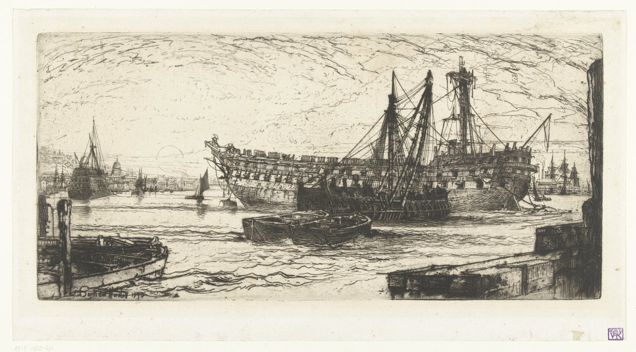 Dismantling of the Ship Agamemnon by Francis Seymour Haden (Sir) (signed by artist)